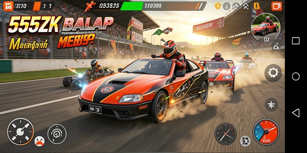 Tampilan gameplay seru dari 555ZK saat balapan sengit.