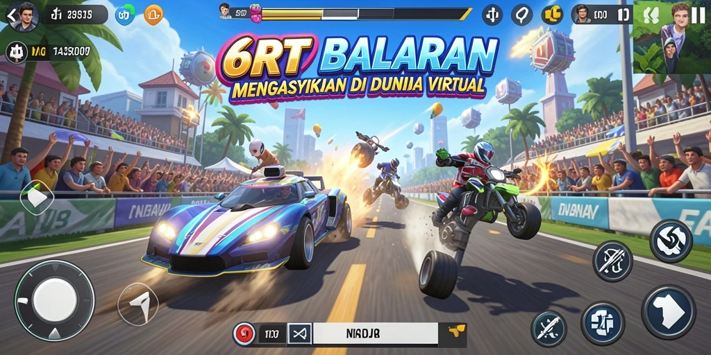 Screenshot gameplay seru dari balapan di 6RT.