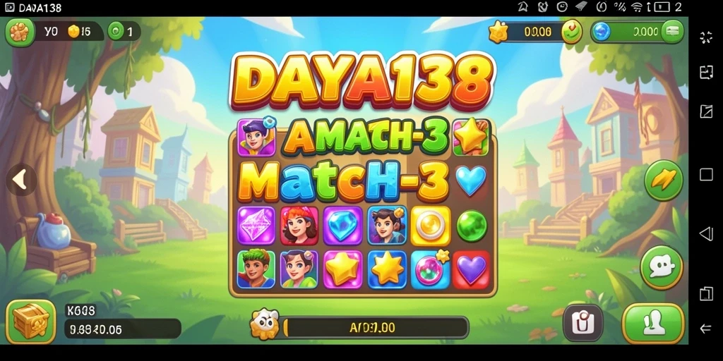 Screenshot utama DAYA138 menampilkan gameplay Match-3 yang menghanyutkan.