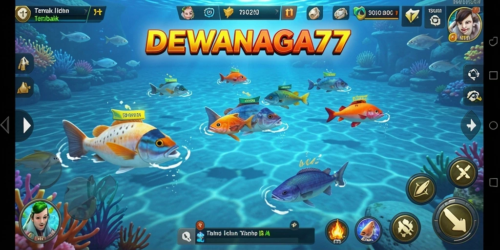 Tangkapan layar gameplay DEWANAGA77 saat memburu ikan yang beragam.