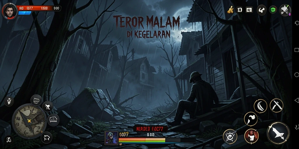 Screenshot gameplay GOD77 dengan suasana Horror yang mencekam.