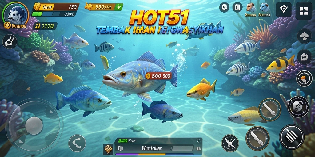Tampilan gameplay HOT51 menegangkan saat menembak ikan di bawah lautan.