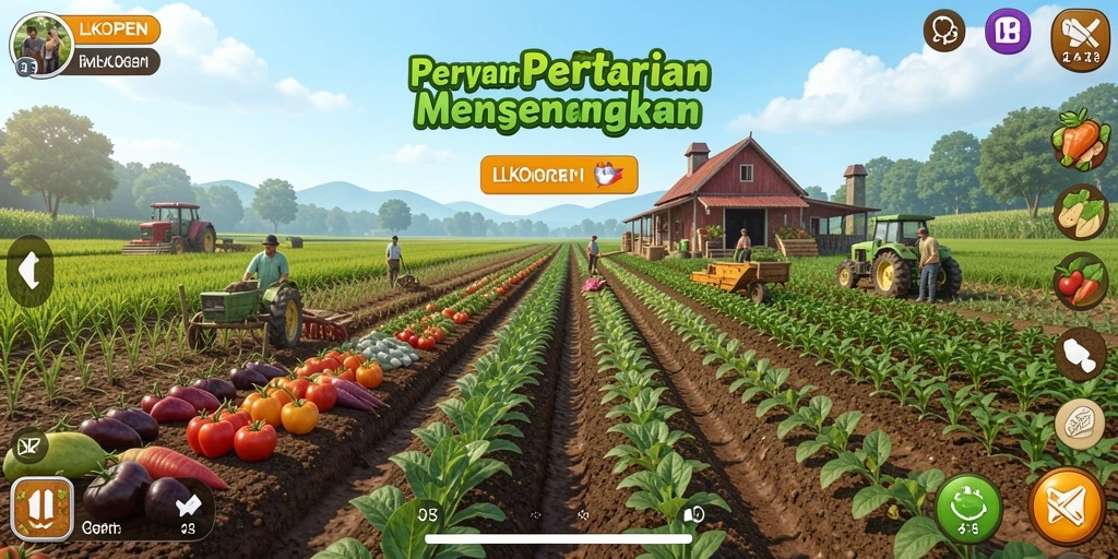 Tampilan gameplay LKOPEN yang menunjukkan aktivitas bertani yang menyenangkan.
