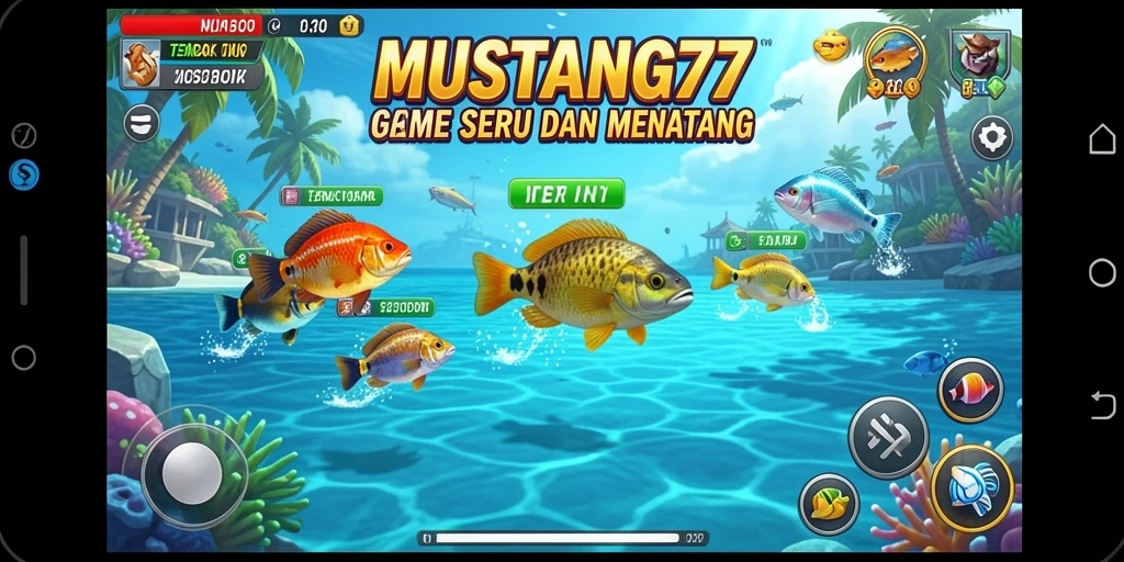 Screenshot gameplay MUSTANG77 menampilkan aksi menembak ikan yang seru.