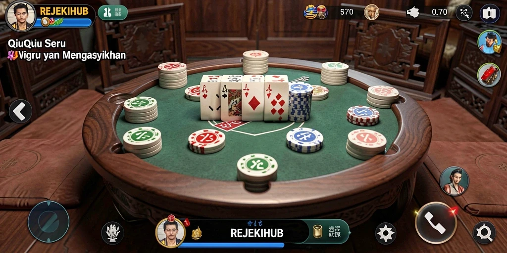 Tampilan gameplay seru dalam REJEKIHUB yang penuh strategi QiuQiu.