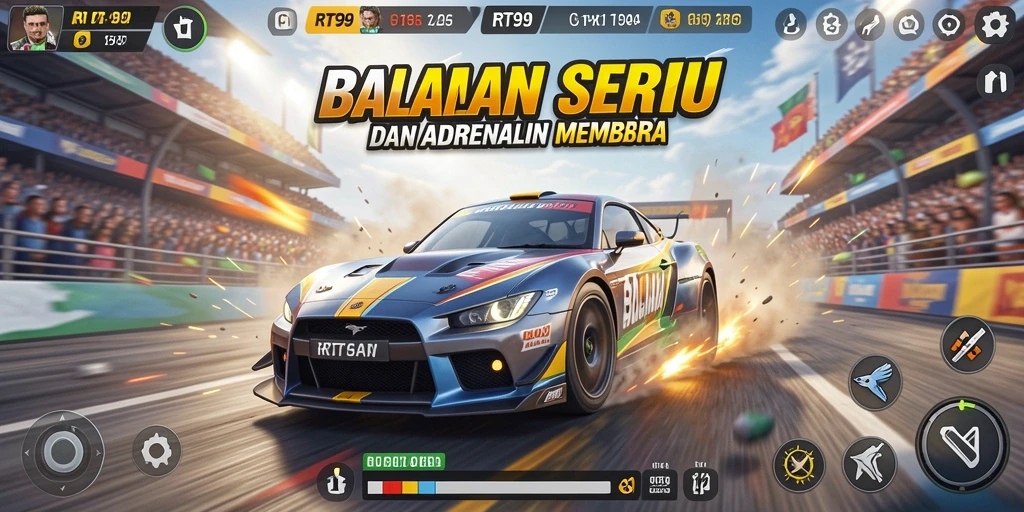 Menampilkan aksi balapan intens dari permainan RT99.