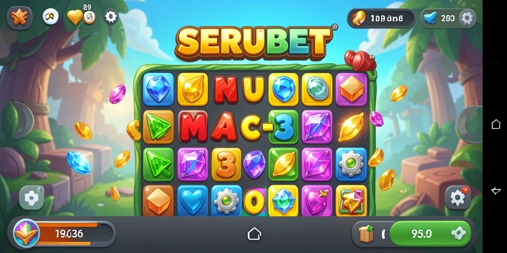 Tampilan menarik dari gameplay Match-3 SERUBET.