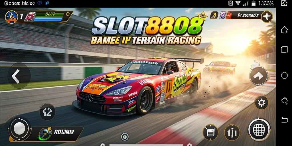 Gameplay SLOT8808 yang mendebarkan dengan mobil balap yang cepat.